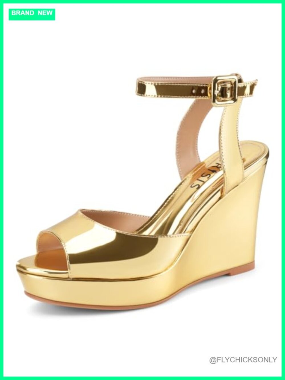 Faux Leather Platform Wedge Sandals Peep Toe Ankle Strap Buckle
